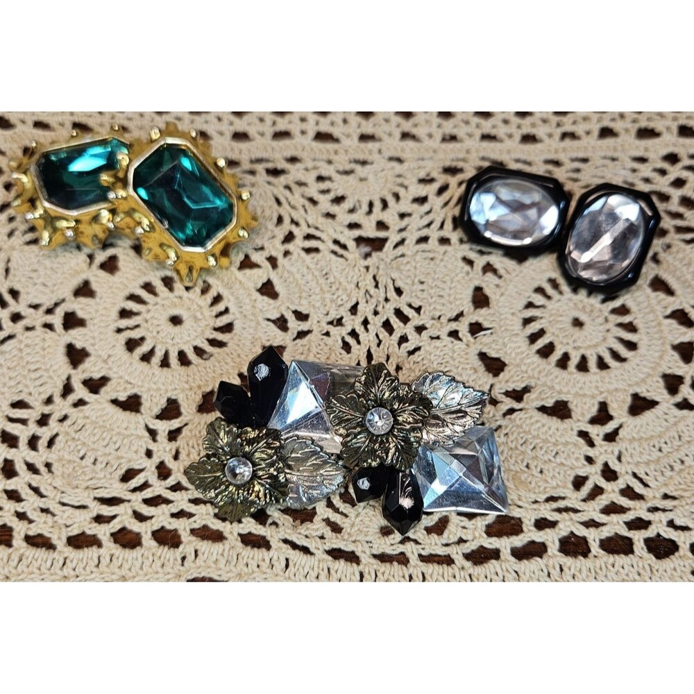 Three Pairs of Child's Chunky Plastic Dress-up Make Believe Clip-on Earrings